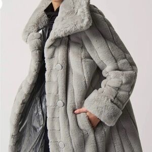 Joseph Ribkoff Silver Faux Fur Reversible Coat